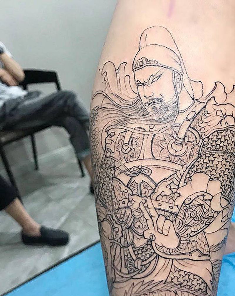 关圣纹身图片_腿部纹身图案