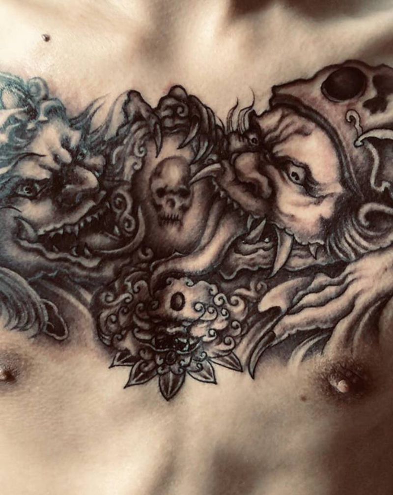 无锡长安林刺青作品纹身图片_胸部新传统纹身图案