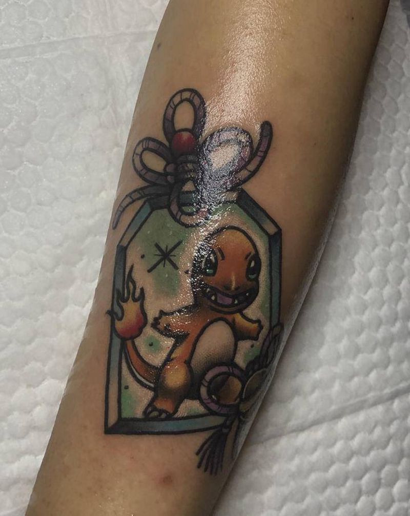 小火龙御守纹身图片_Old School纹身图案