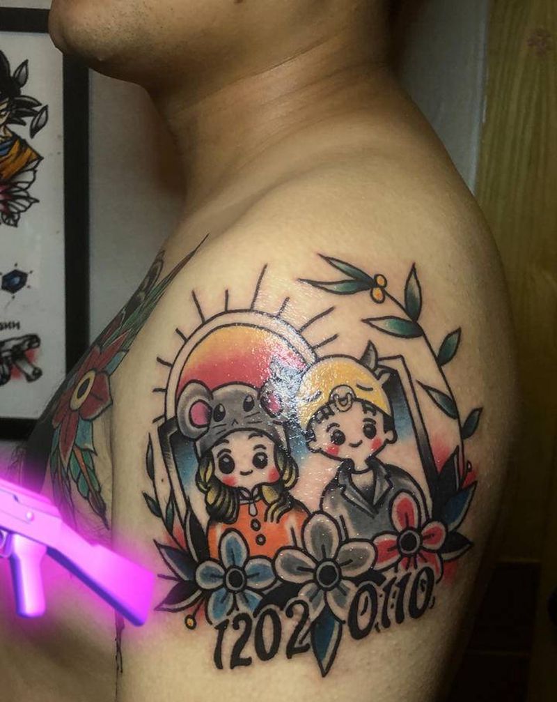 情侣纹身图片_Old School纹身图案