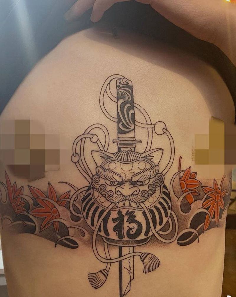 达摩蛋花胸纹身图片_胸部老传统纹身图案