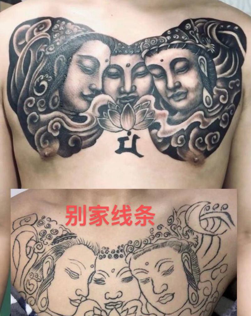 修改上色.长安林刺青纹身图片_胸部新传统老传统纹身图案