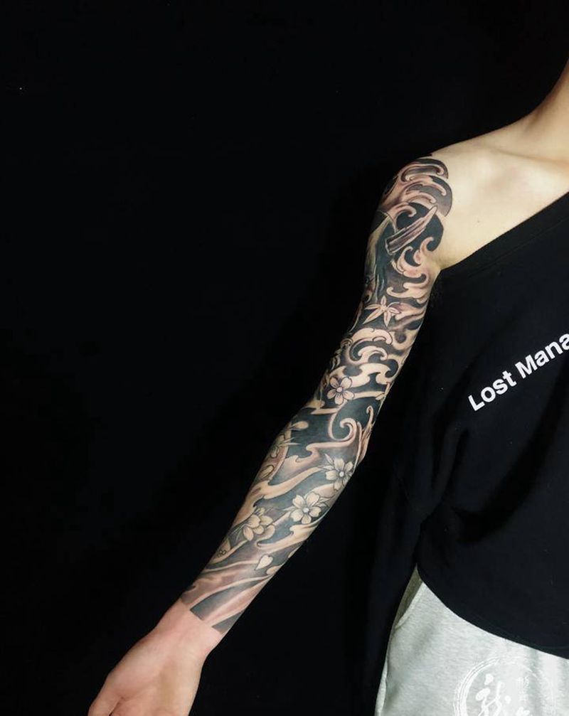 艺妓般若花臂纹身图片_手臂纹身图案