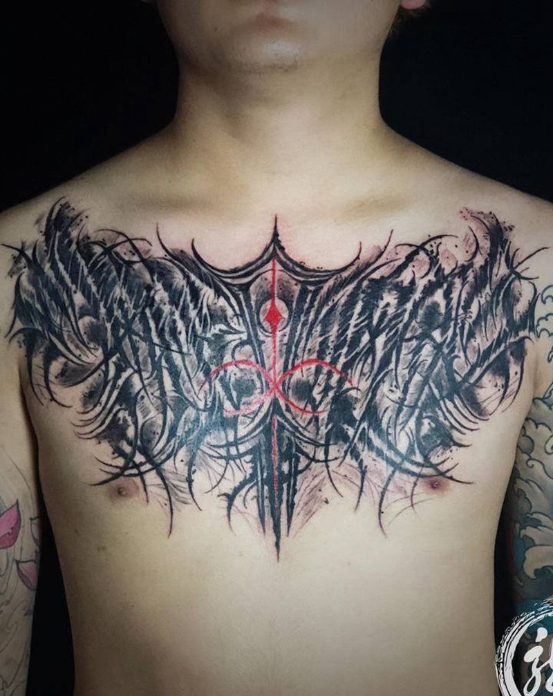 暗黑花体纹身图片_胸部纹身图案