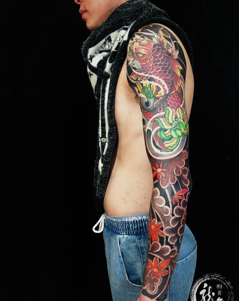 新老结合纹身图片_手臂新传统老传统纹身图案