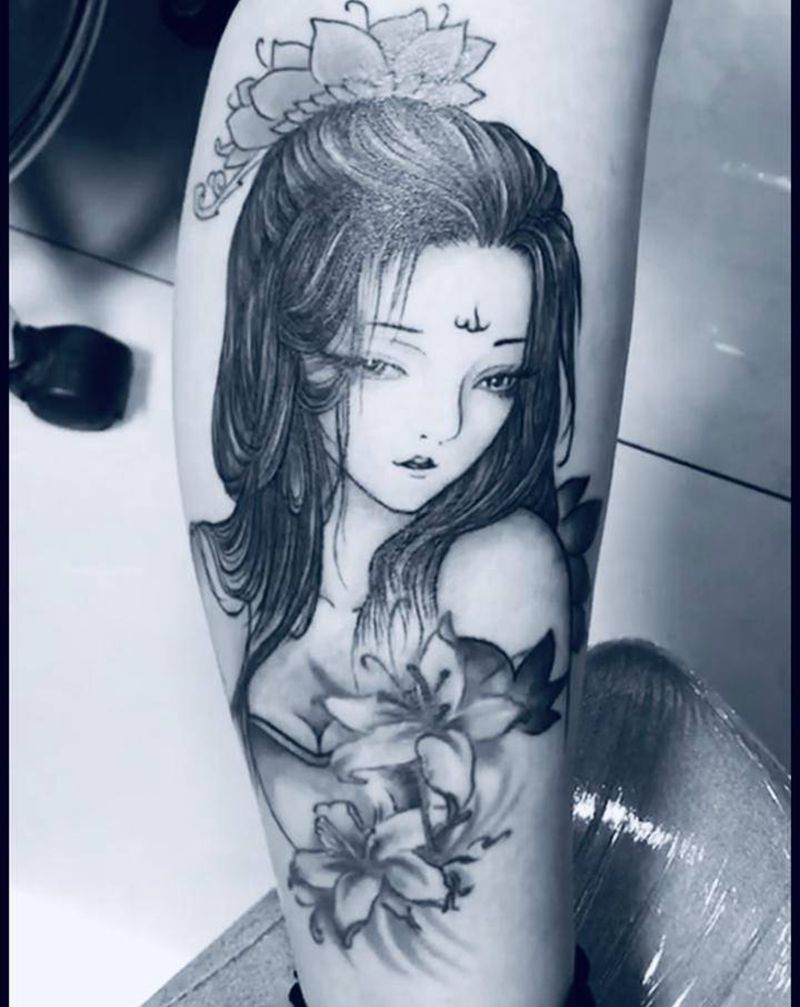 无锡长安.林刺青纹身图片_腿部新传统纹身图案