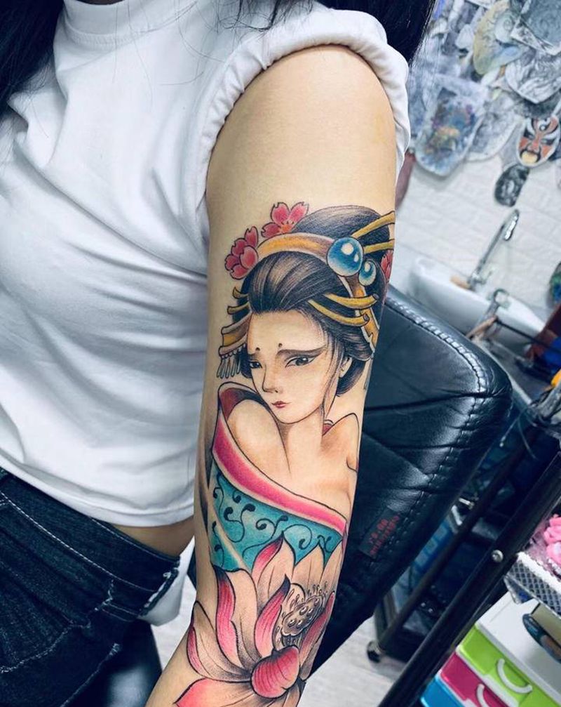 艺妓纹身纹身图片_手臂老传统纹身图案