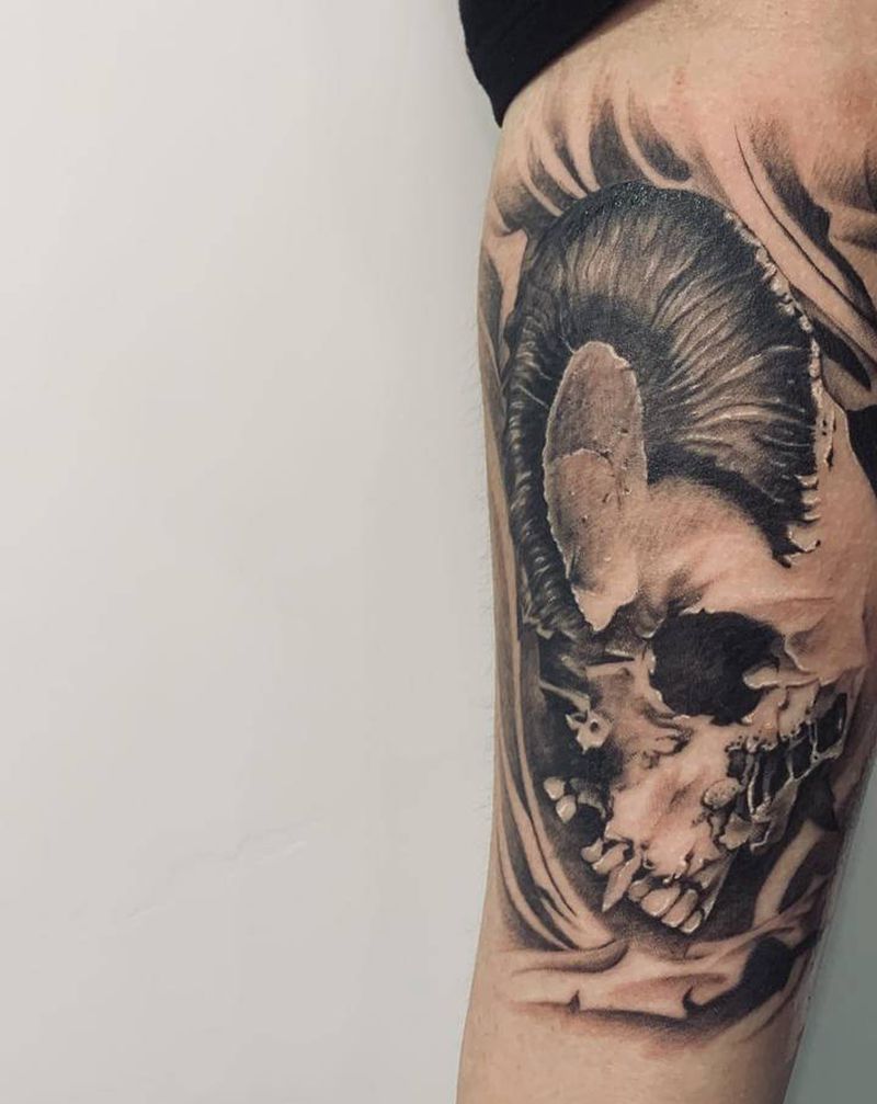 写实骷髅纹身图片_手臂写实纹身图案