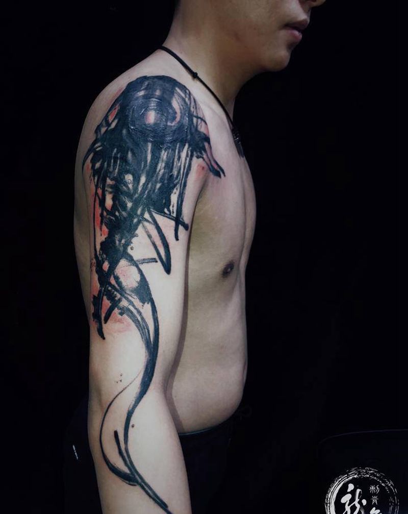 你猜纹身图片_手臂水墨纹身图案