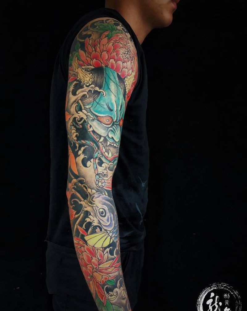 花臂  本店阿福作品纹身图片_手臂新传统纹身图案