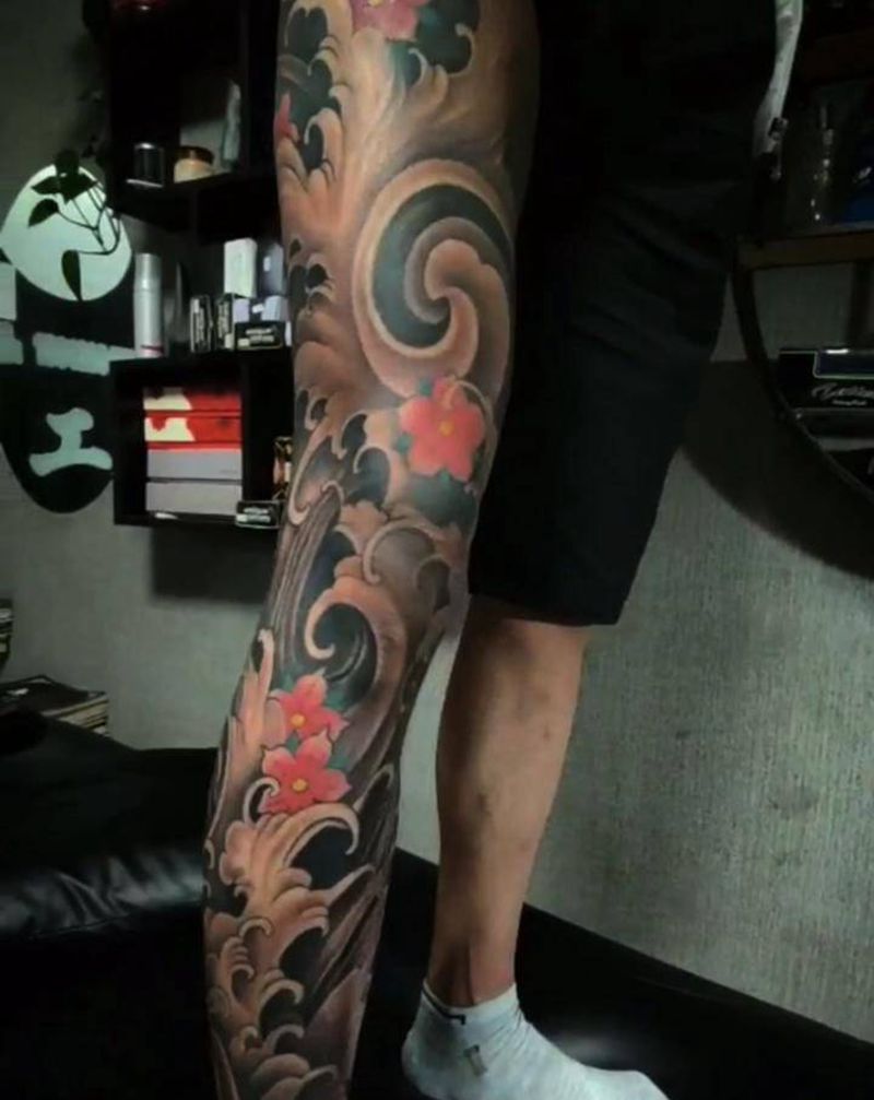 无锡长安 林刺青纹身图片_腿部新传统老传统纹身图案