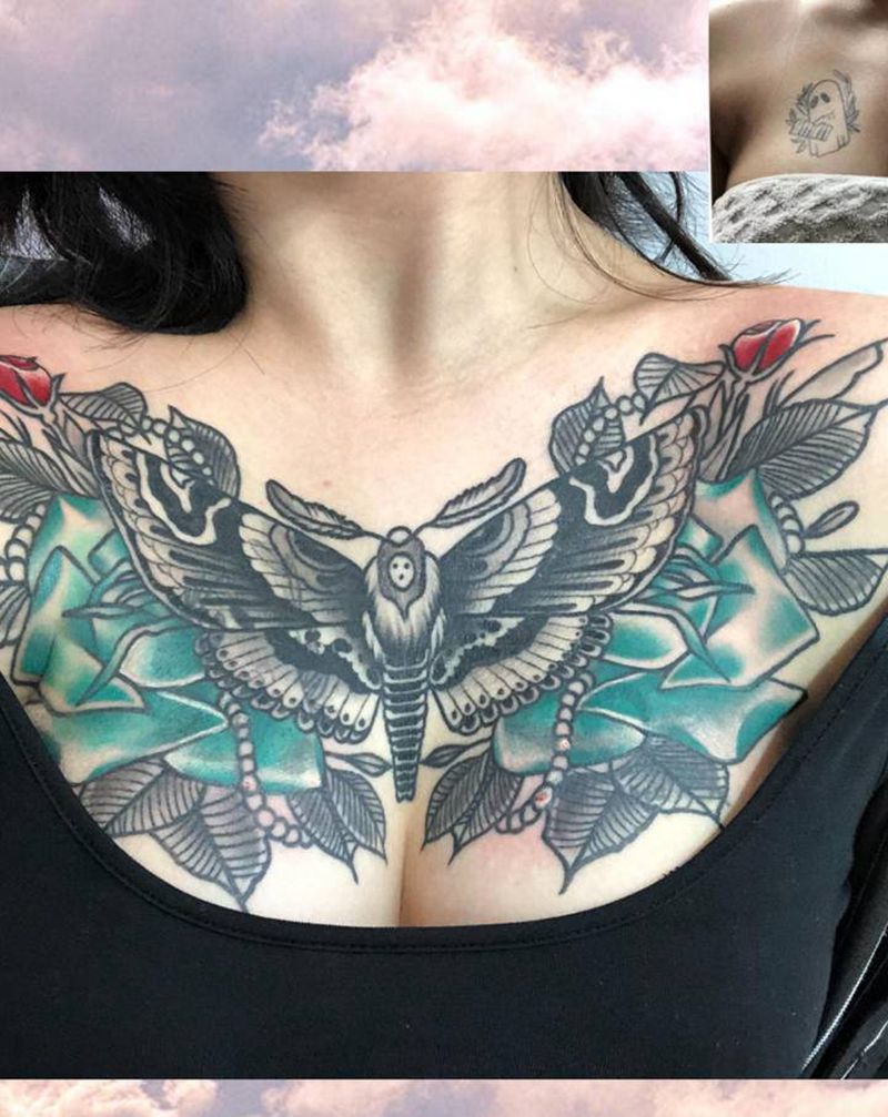 花胸遮盖纹身图片_Old SchoolNew School纹身图案