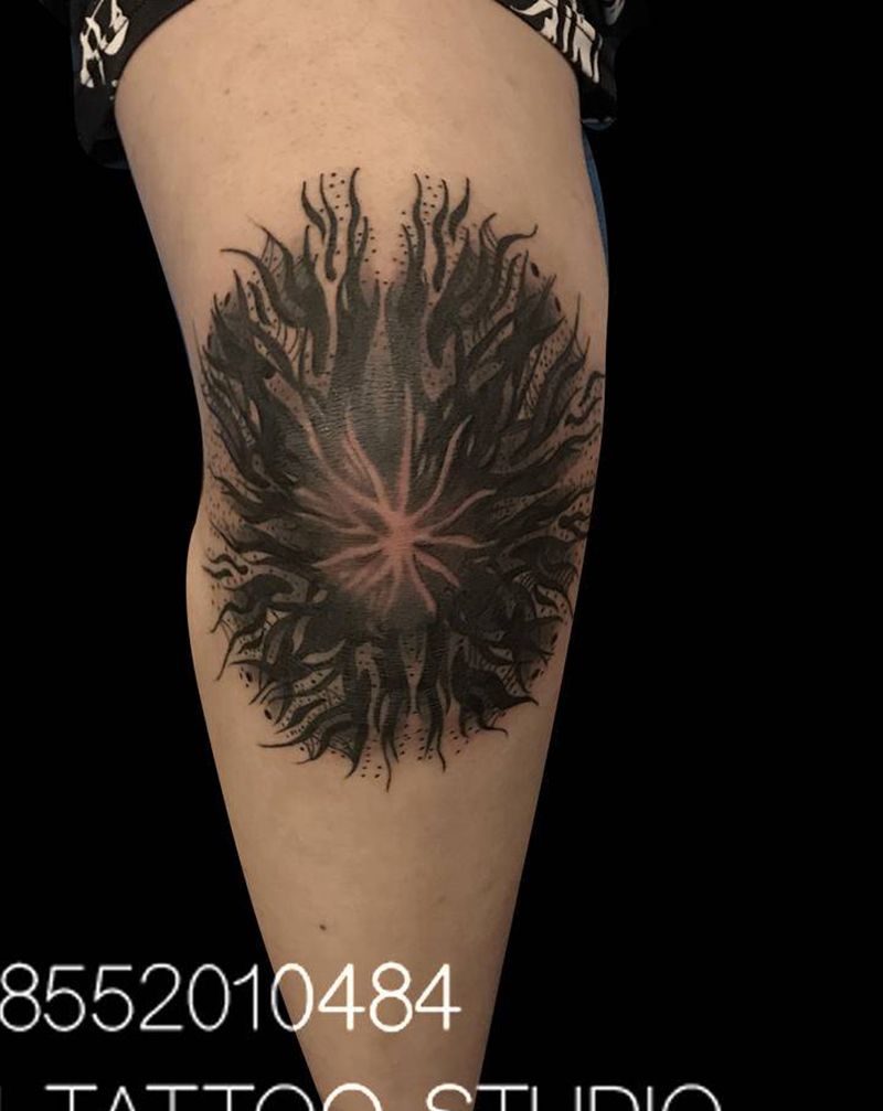 暗黑风包膝纹身图片_腿部纹身图案