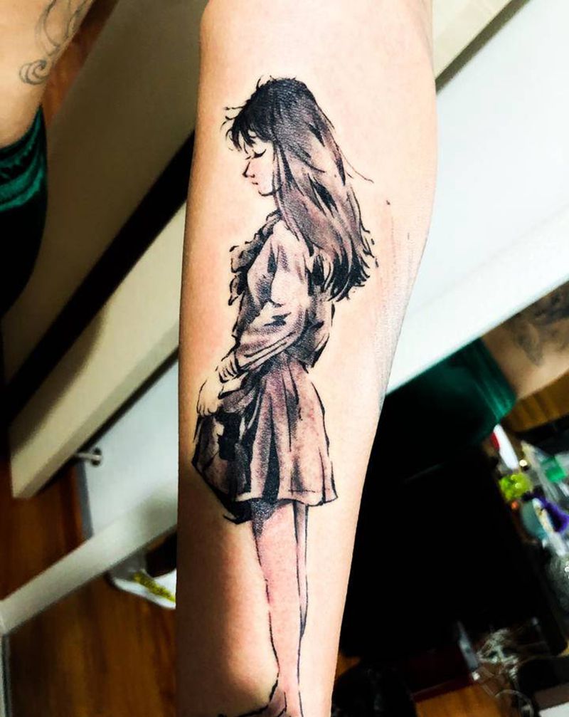 女孩纹身图片_手臂水墨纹身图案