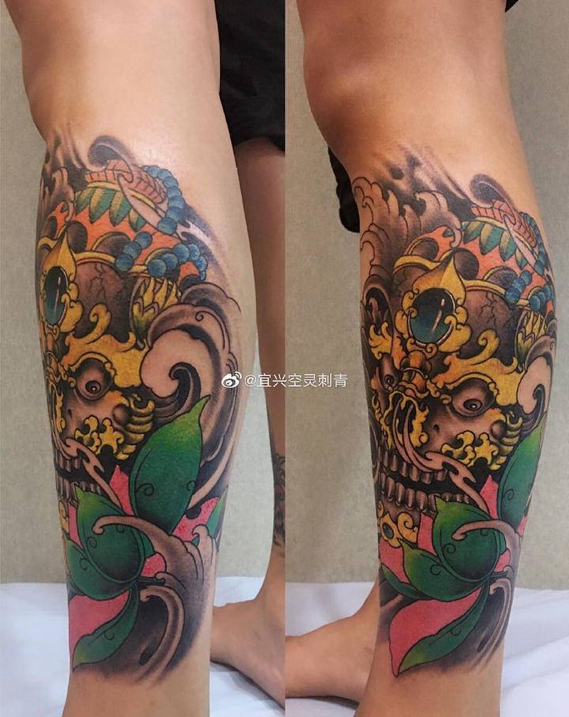 嘎巴拉纹身图片_腿部纹身图案