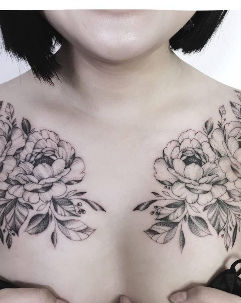 肩花纹身图片_胸部纹身图案