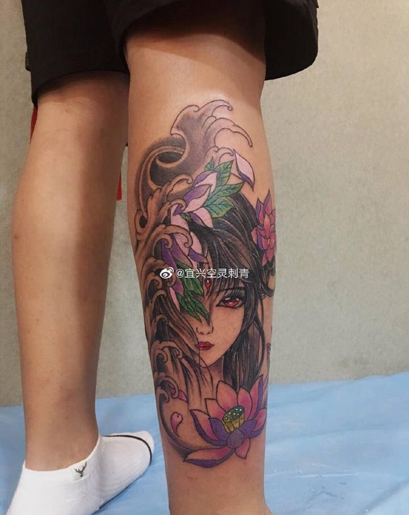 艺妓纹身图片_腿部纹身图案
