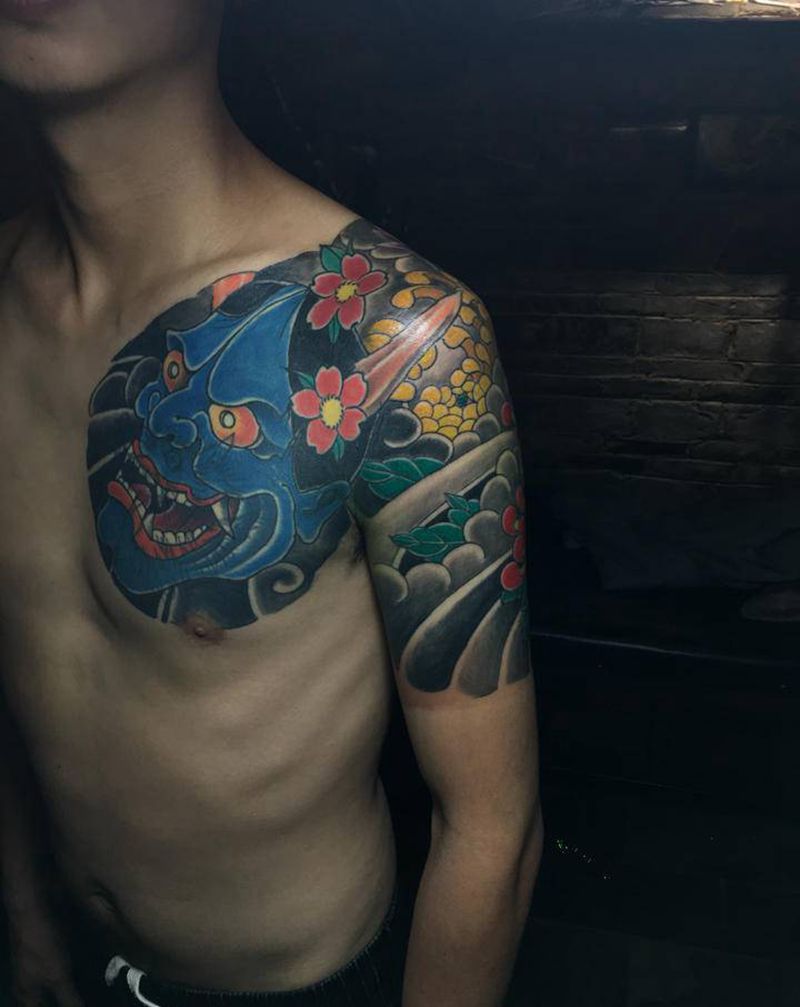 般若，覆盖住作品纹身图片_胸部纹身图案