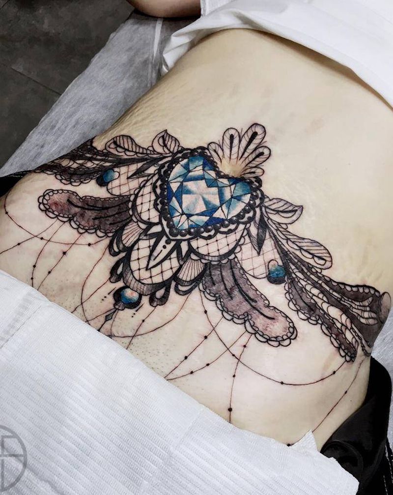 妊娠纹遮盖纹身图片_腹部纹身图案