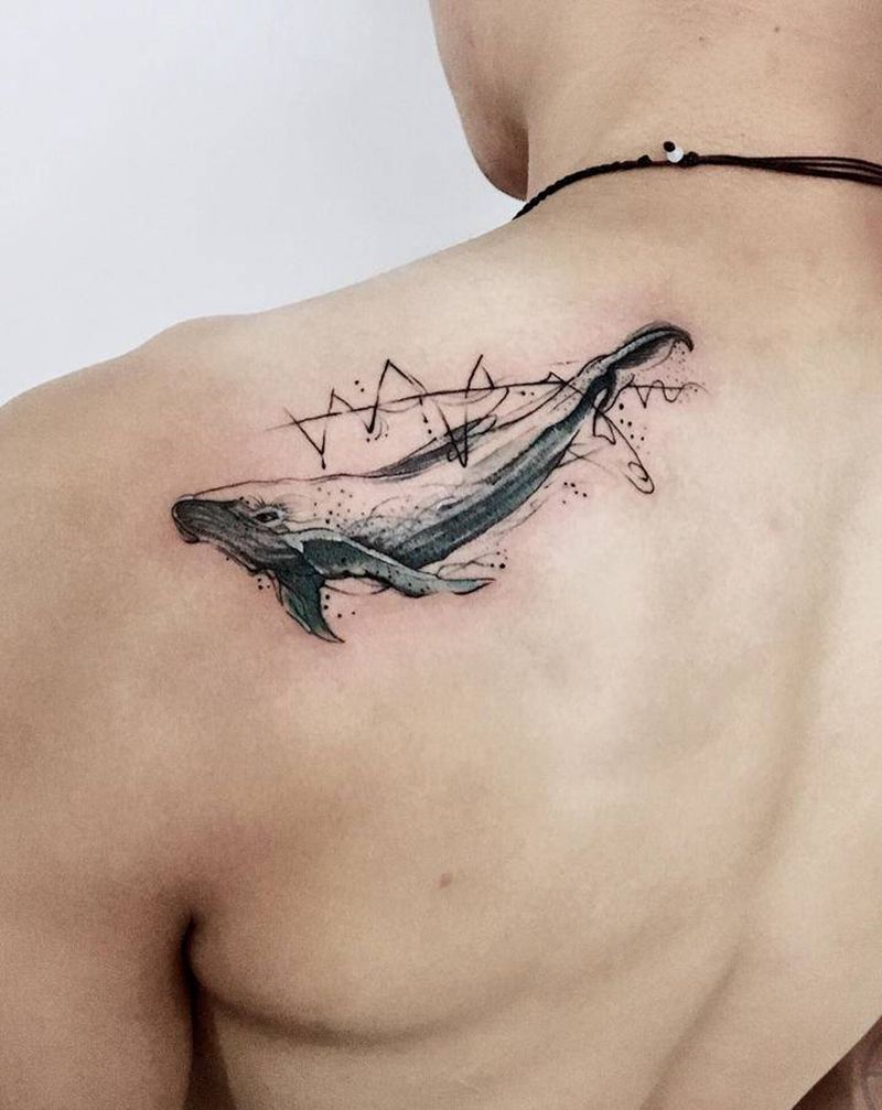 鲸鱼纹身图片_背部纹身图案