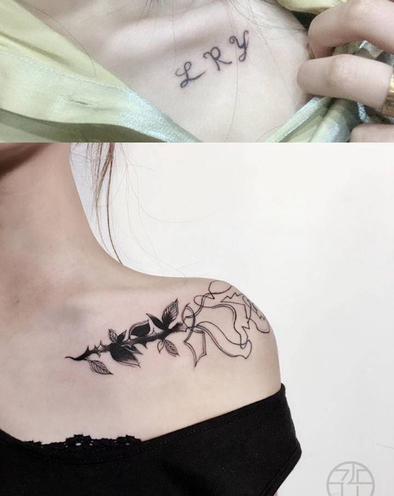 遮盖纹身图片_肩部纹身图案