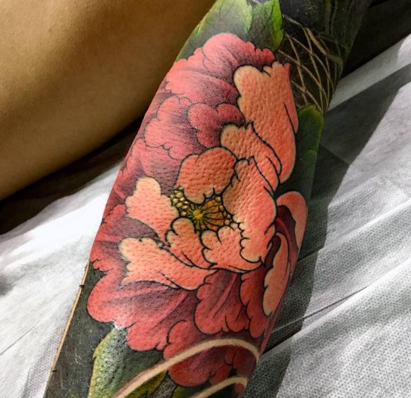 牡丹纹身图片_手臂纹身图案