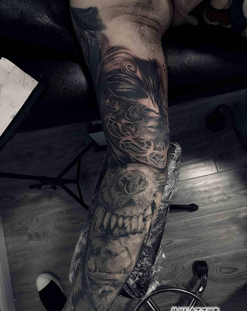 整臂遮盖纹身图片_手臂欧美写实纹身图案