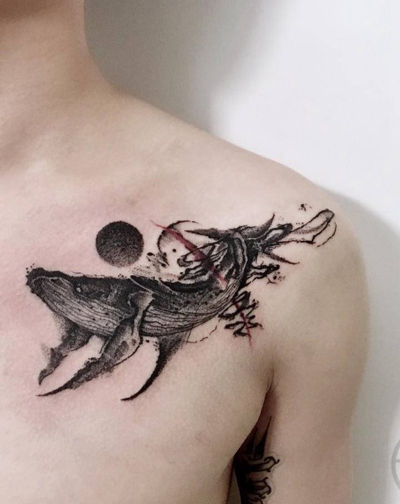 鲸鱼纹身图片_胸部纹身图案