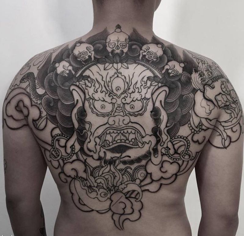 大威德金刚(大黑天)纹身图片_背部纹身图案