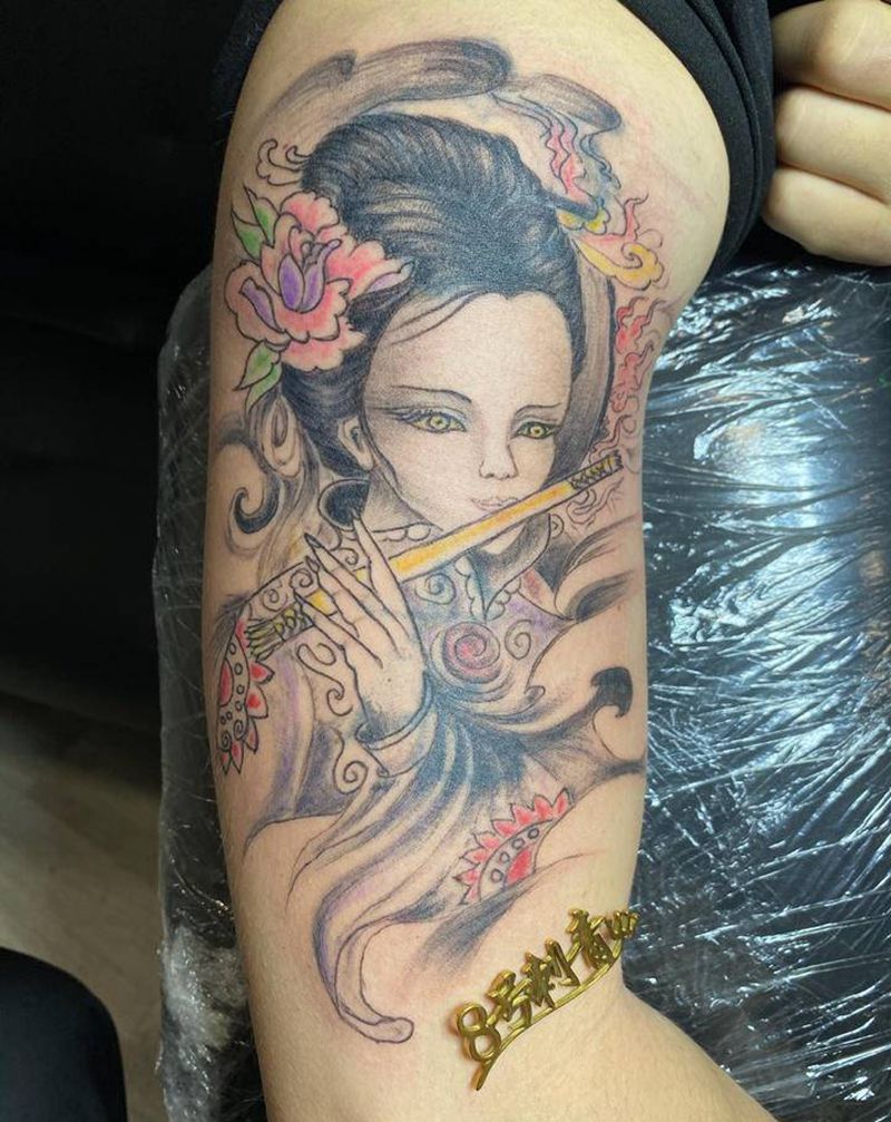 艺妓纹身图片_手臂新传统纹身图案