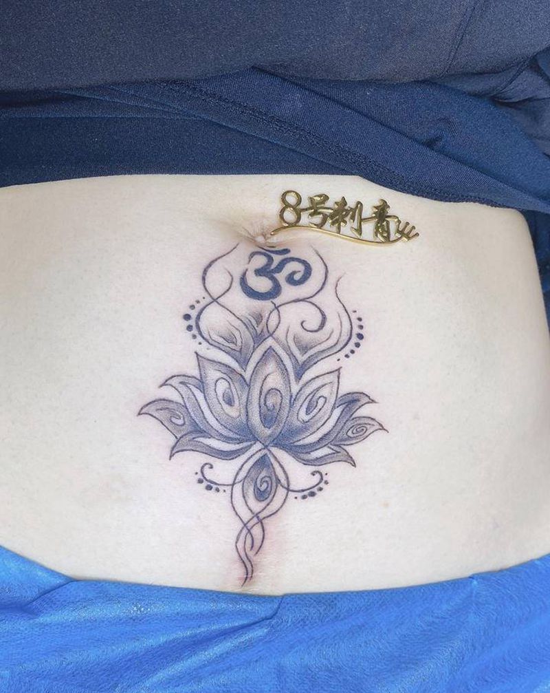莲花图腾纹身图片_腹部老传统纹身图案