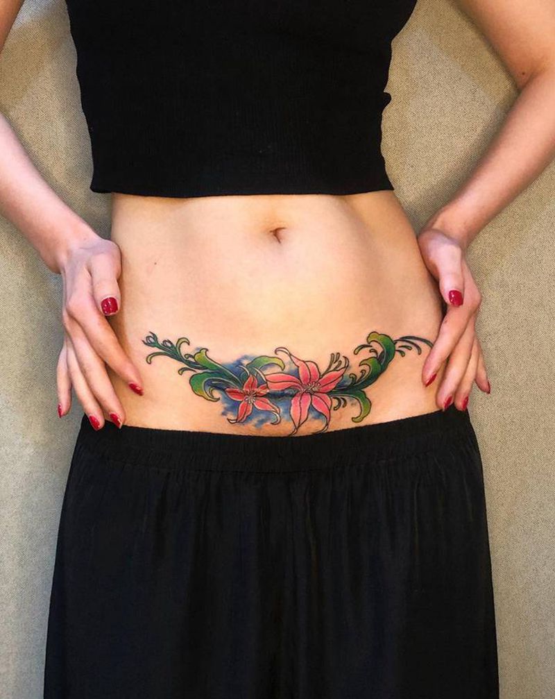 破腹产遮盖纹身图片_腹部纹身图案