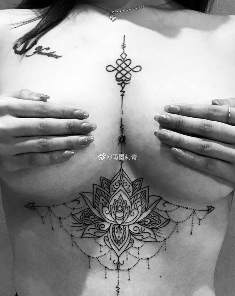 梵花纹身图片_胸部新传统几何纹身图案