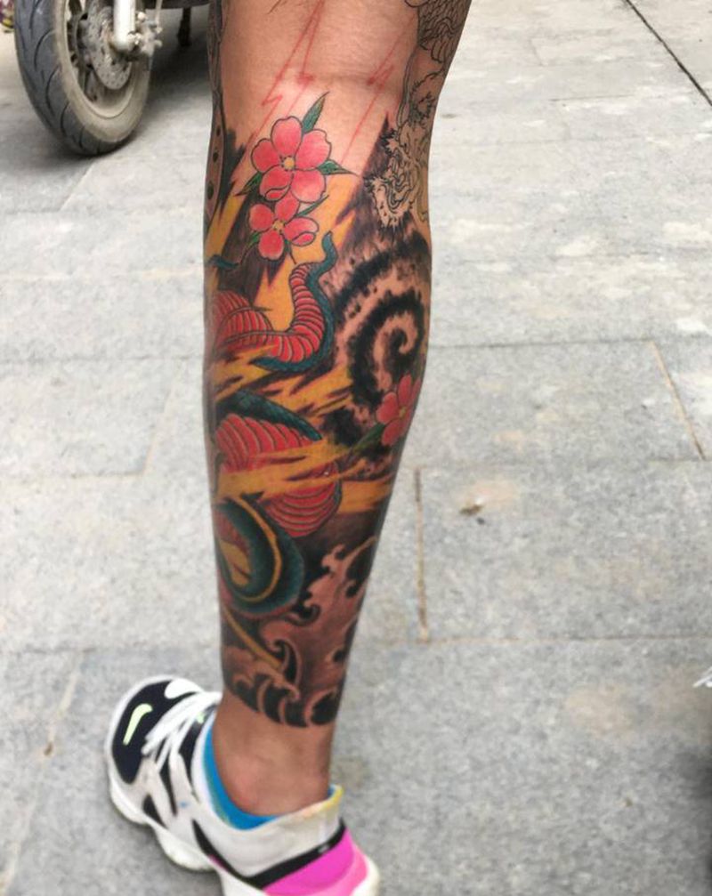 小腿纹身图片_新传统纹身图案