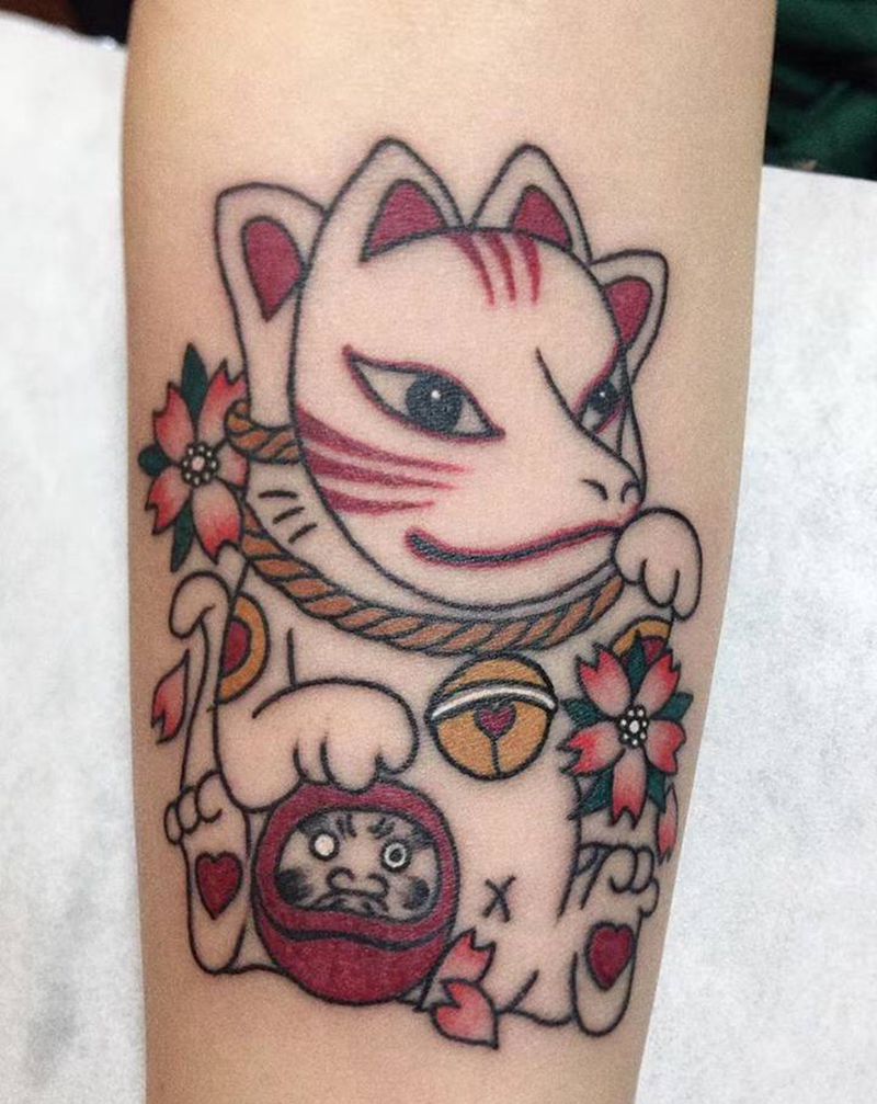 日 猫纹身图片_手臂纹身图案