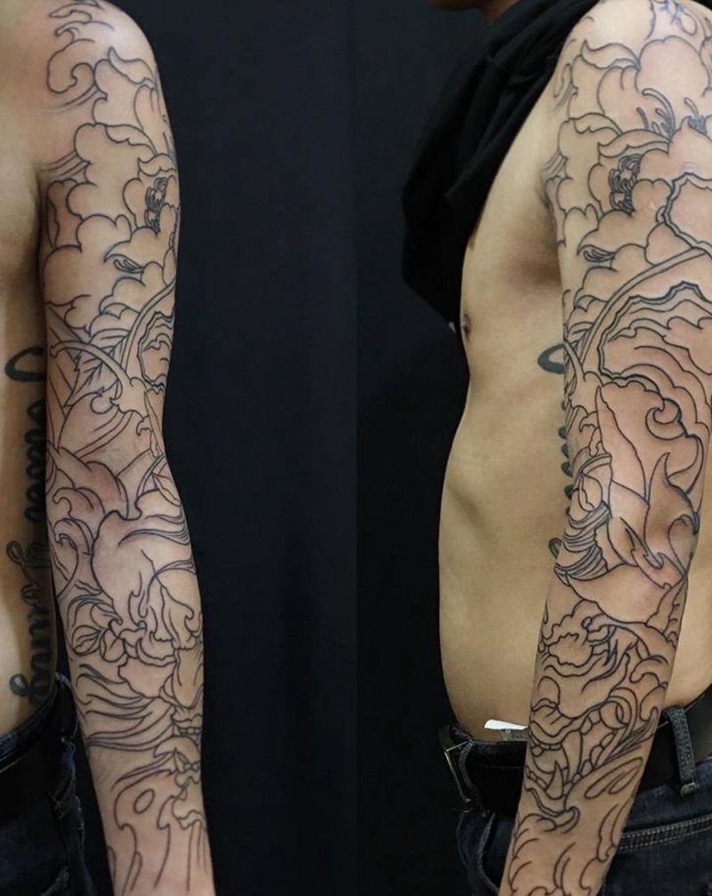 花臂线条纹身图片_手臂纹身图案