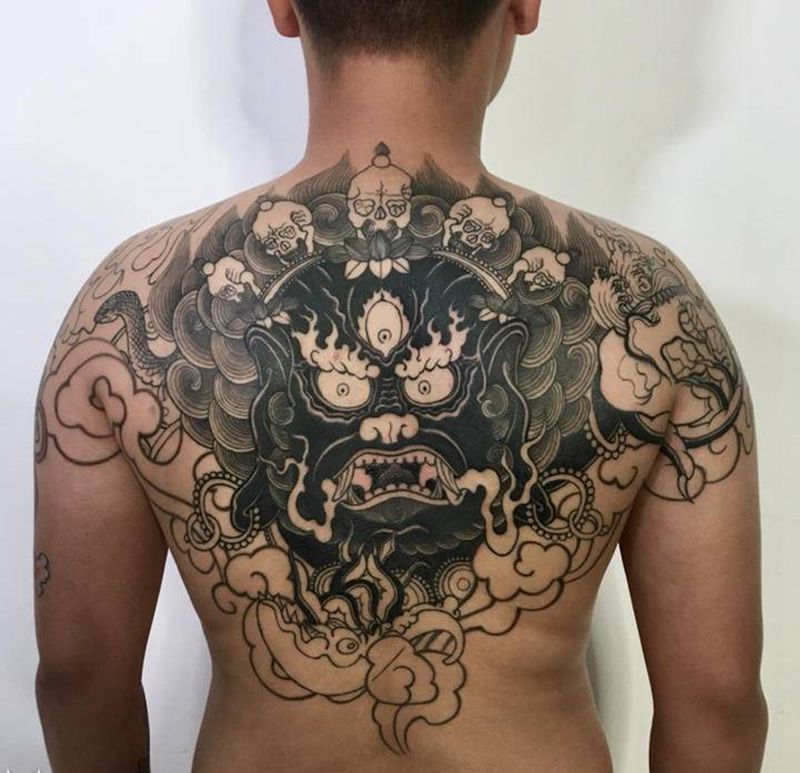 大威德金刚(未完)纹身图片_背部纹身图案