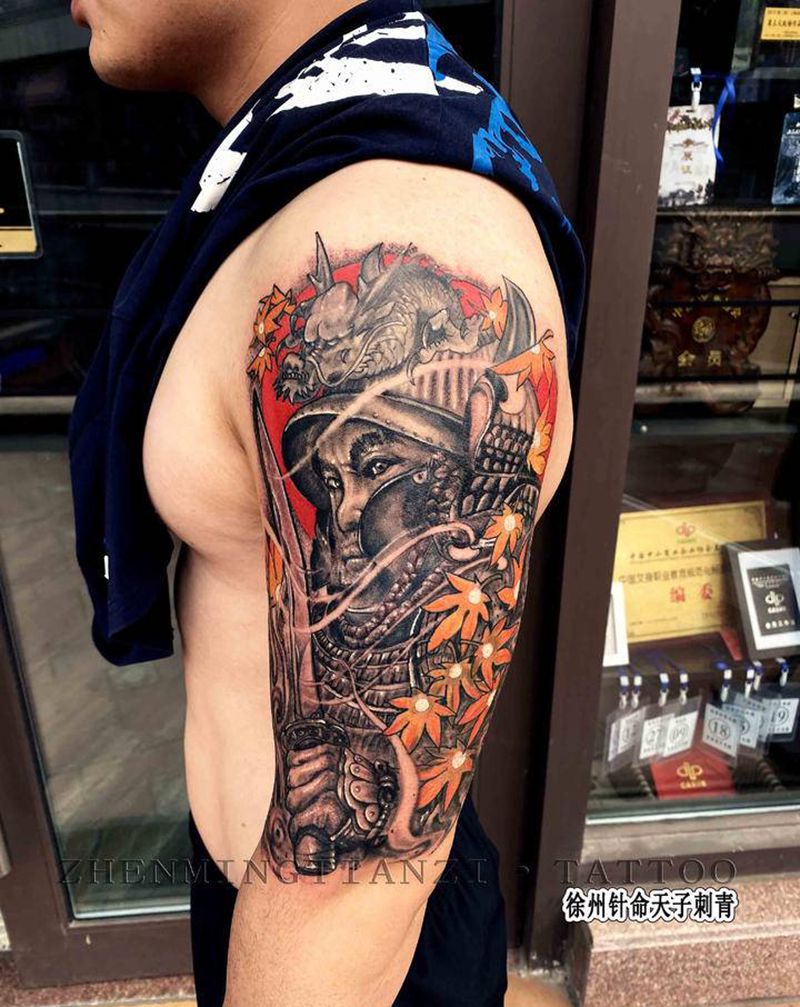 男武士纹身图片_手臂新传统纹身图案