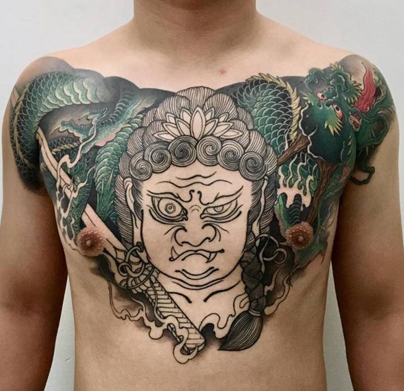 不动明王(未完)纹身图片_胸部纹身图案