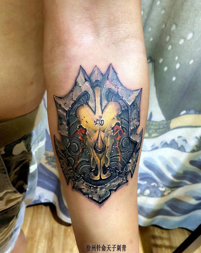 盾牌纹身图片_手臂欧美写实纹身图案