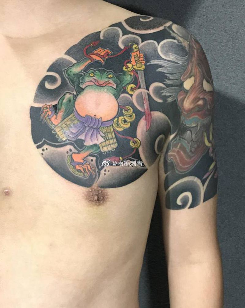 衔接半甲纹身图片_胸部手臂老传统新传统纹身图案