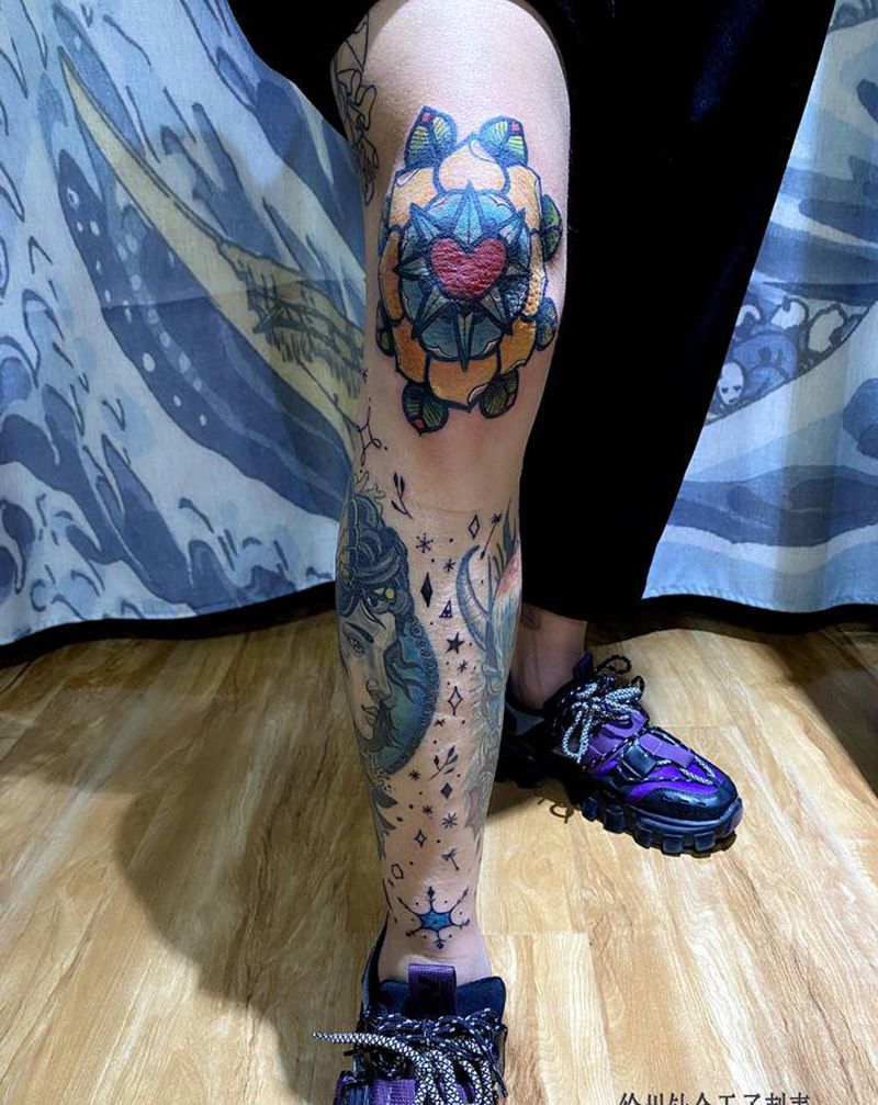 小腿school纹身图片_腿部New School纹身图案