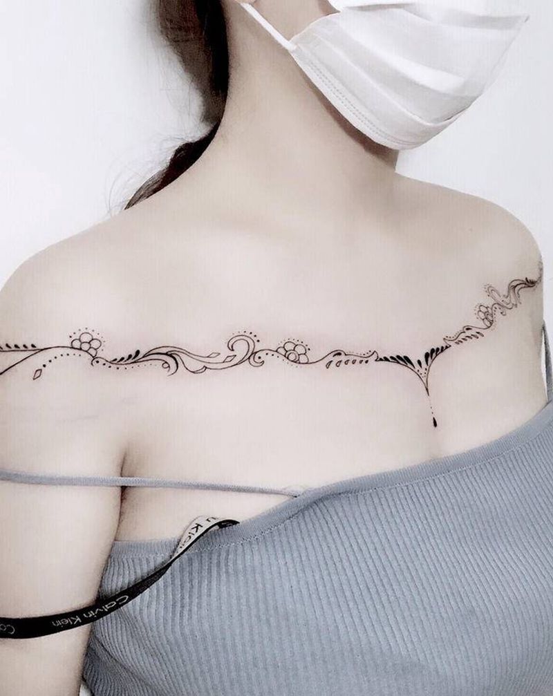 清新纹身图片_胸部纹身图案