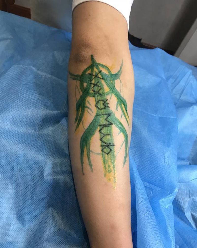 现场设计两个遮盖纹身图片_手臂手部新传统花体字纹身图案