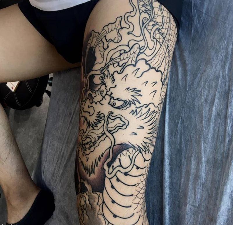 龙腿纹身图片_腿部纹身图案