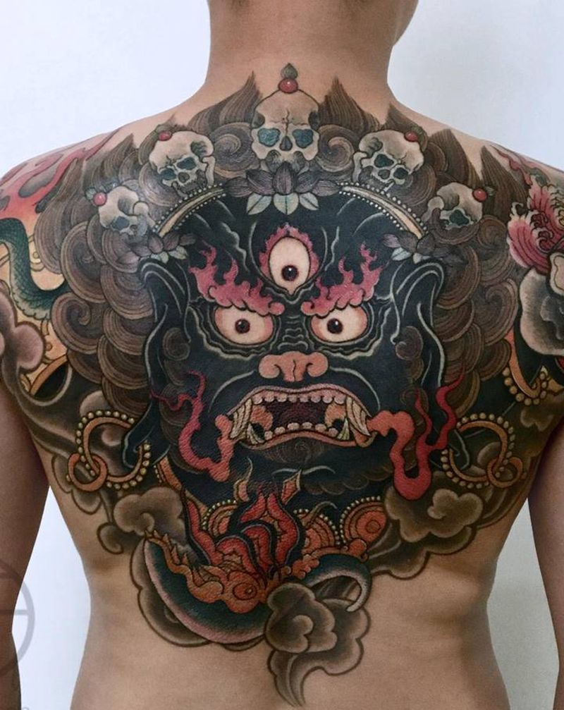 大威德金刚(大黑天)纹身图片_背部纹身图案