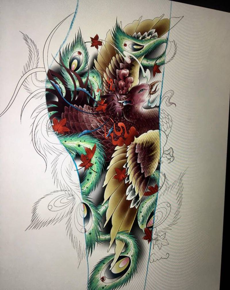 凤凰手稿纹身图片_新传统纹身图案