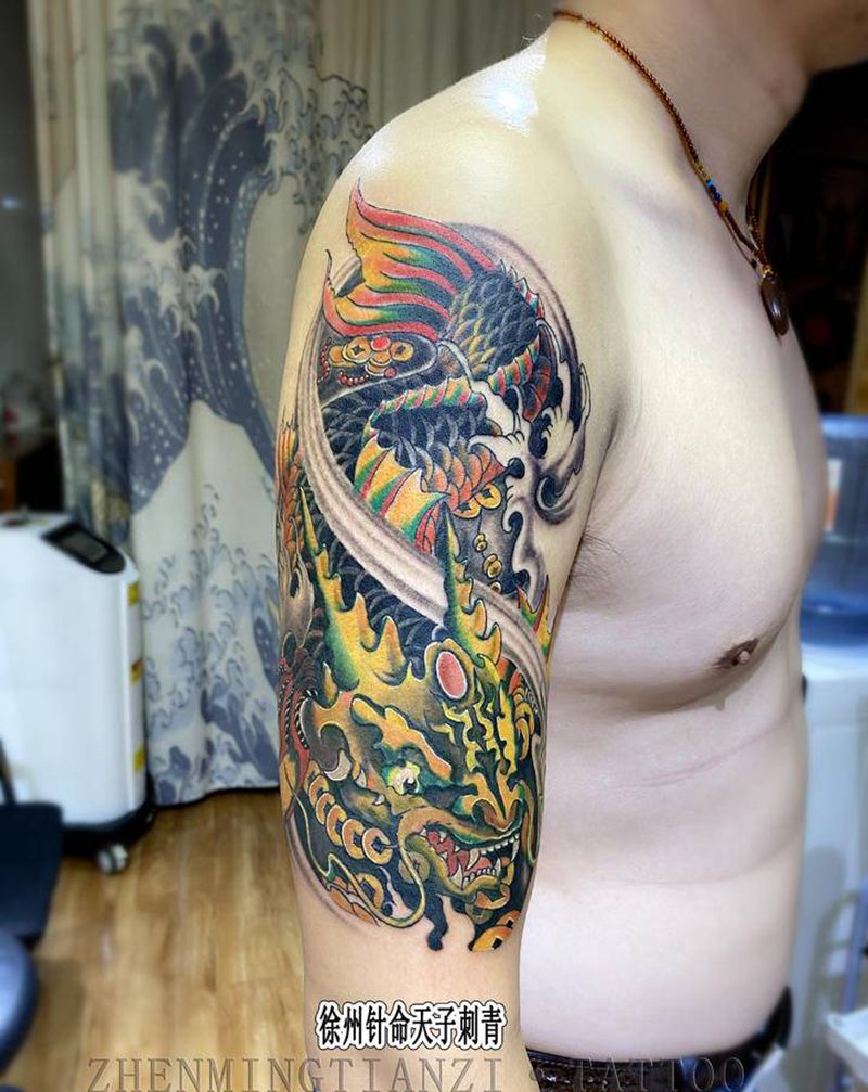 鳌鱼纹身图片_手臂新传统纹身图案