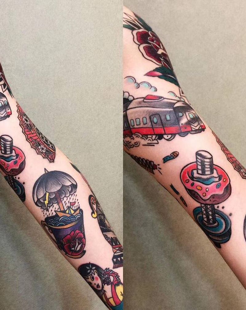 拼接花臂纹身图片_手臂纹身图案