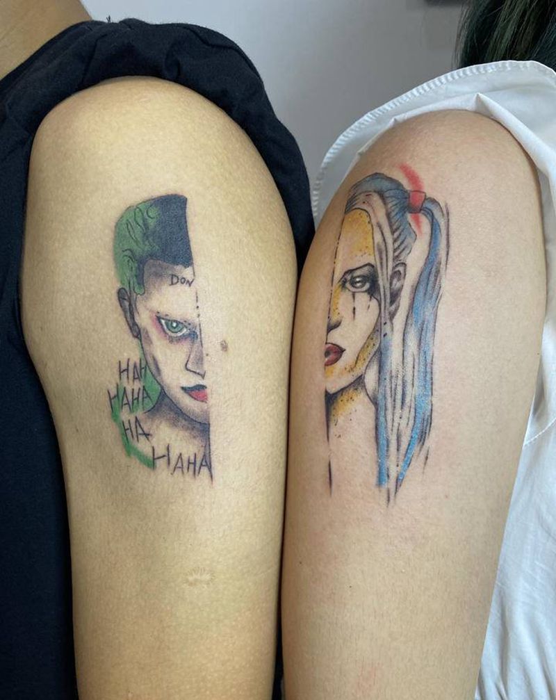 小丑情侣纹身纹身图片_肩部Old School纹身图案
